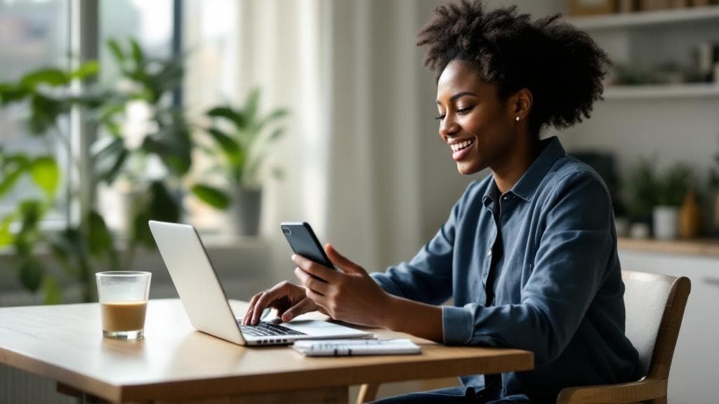 Learner using FluentRole Coach on mobile and laptop